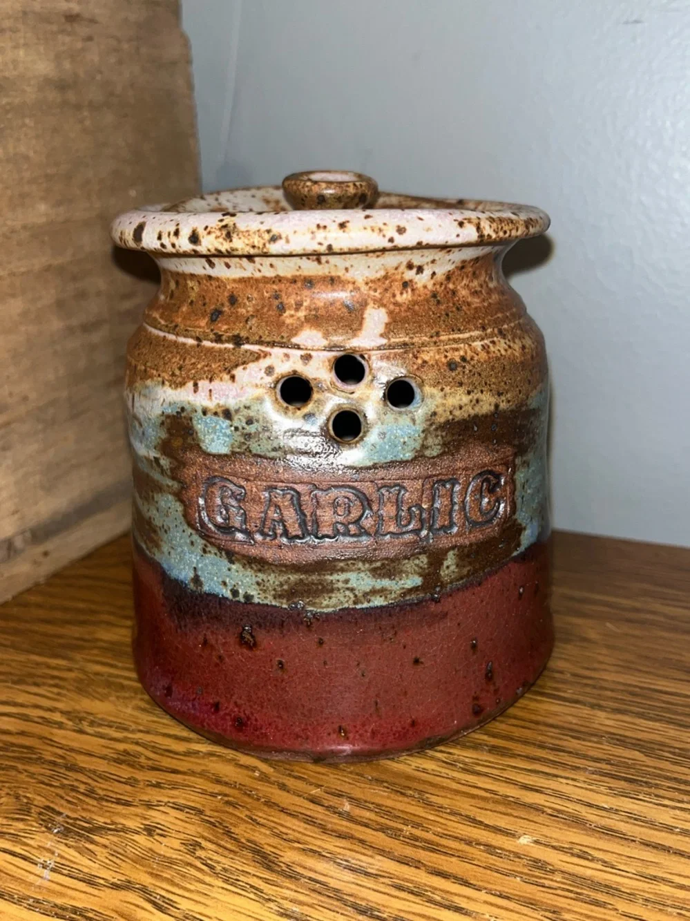 Vintage Unique Ceramic Garlic Cellar Canister Jar With Lid